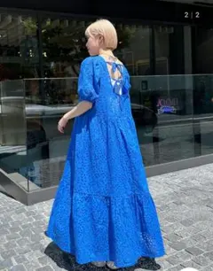 w closet カットワーク刺繍バックリボンワンピース ブルーのサムネイル
