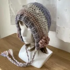 ハンドメイド＊モヘアのバラクラバ・ボンネット・ビーニー・ニット帽