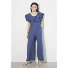 美品riendaリエンダショルダーダブルフリルロンパース BLUのサムネイル