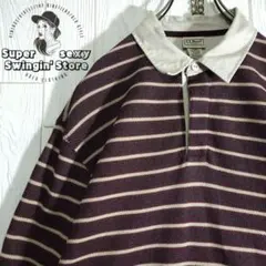 人気 エルエルビーン 長袖 ラガーシャツ XL ブラウン ボーダー 古着