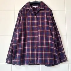 UNIQLO×INES タータンチェック オープンカラーブラウス 紺系3XL