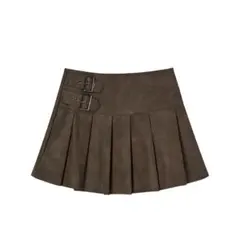 ALAND フェイクレザー ビジュープリーツスカート [ブラウン]