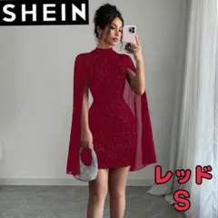 SHEIN ケープスリーブ ミニドレス レッド S レディース