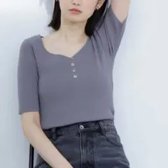 NATURAL BEAUTY BASIC フロントボタンリブニット　グレー　F