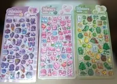 【3枚セット！】Stickers cute 紫、ピンク、緑推しシール 立体シール