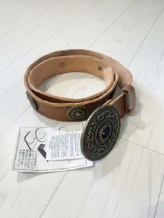 【新品タグ付】ブラウン レザー コンチョ バックル ベルト