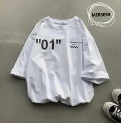 ロゴTシャツ ビッグシルエット ストリート 韓国 ユニセックス ホワイト L
