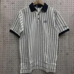 レトロ デザイン古着 mizuno Pro ロゴ刺繍 ストライプ柄 ポロシャツ