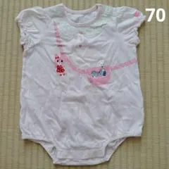 ミキハウス　ホットビスケッツ　ロンパース　ピンク　ポシェット柄　ウサギ　半袖
