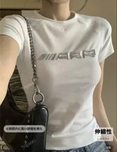 9月まで SHEIN メタルロゴ クロップドTシャツ 白