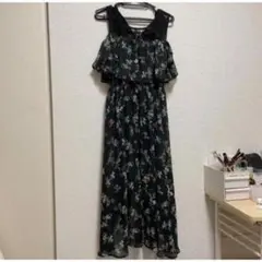 フラワープリント ノースリーブ ロングワンピース