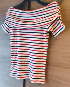 未使用 ストライプ オフショルダー 半袖Tシャツのサムネイル