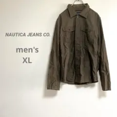 ノーティカ メンズ ミリタリーシャツジャケット XL カーキグリーン 綿100%