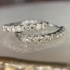 【新品未使用】K18WG 天然ダイヤモンド　フープピアス