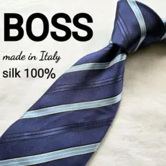 美品　BOSS　ブルー　ストライプ　ネクタイ　イタリア製のサムネイル