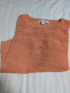 Forever 21 オレンジ 半袖 サマーニット 透かし編み