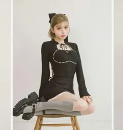 darich フロントオープンリブニットトップス BLK