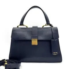 miumiu ショルダーバッグ 2way マドラス ネイビー レザー