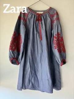 ZARA ザラ ダンガリー風ワンピース 刺繍