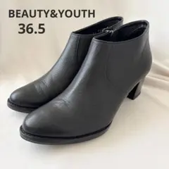 極美品★BEAUTY&YOUTHショートブーツ　レザーブラック太ヒール36.5