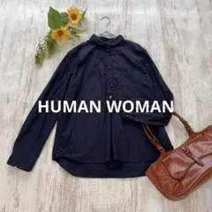 HUMAN WOMAN コットン100% プルオーバーシャツ　ネイビー　丸襟のサムネイル