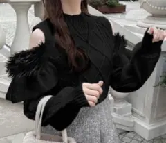 フェザーショルダーオープンニットトップス［tt012］