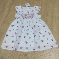 新品　SLAPSLIP　イチゴ　お花　プリント　スモッキングワンピース