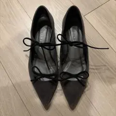 LE TALON ルタロン ダブルリボン ポインテッドフラット 23cm グレー