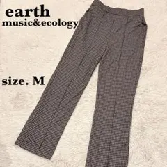 アースミュージックアンドエコロジー ストレートパンツ スリット M 千鳥格子柄