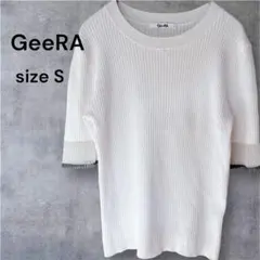 GeeRA ジーラ リブニット 五分袖 ホワイト Sサイズ 美品 袖口ラメ