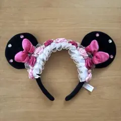 ミニー カチューシャ 花飾り バラ フリル ディズニー 花 ピンク パール