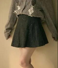 【新品未使用】TITTY&CO. ラメフレアミニスカート グレー フリーサイズ