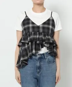 新品 LOWRYS FARM オンブレチェックビスチェ チャコールグレー