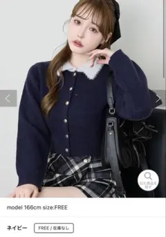 NICE CLAUP シャギー襟配色ポロニット