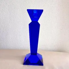 ★新品未使用 ★幾何学デザイン　ブルーガラスのキャンドルスタンド