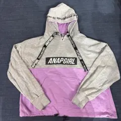 ANAPGIRL フード付きトレーナー グレー/パープル