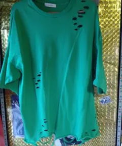 PAGEBOY　ダメージ加工 グリーンオーバーサイズTシャツ
