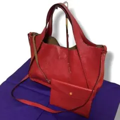ステラマッカートニー　ショルダーバッグ　2way　サークルロゴ　レザー　レッド