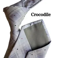 Crocodile クロコダイル　薄紫 白　ドット柄　チェック柄 ネクタイのサムネイル