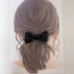 【千鳥柄リボンバレッタ】ヘアアクセ　ハンドメイド　結婚式　高見え