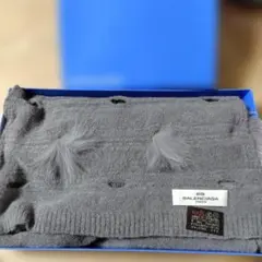 【極美品・箱付】バレンシアガ フォックスファー付マフラー アルパカ混 グレー