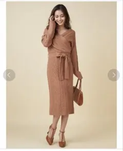 ロイヤルパーティーニットワンピース　カシュクール　人気色　デート　パーティー