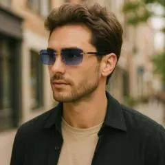 サングラス メンズ ラグジュアリー リムレス ブルー　 UVカット