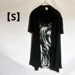 最安値 半袖 カーディガン風トップス 【S】 ブラック 薄手