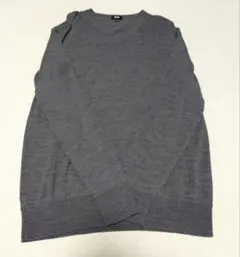 【中古・傷あり品】ユニクロ　メンズ　メリノVネックセーター　グレー　XL