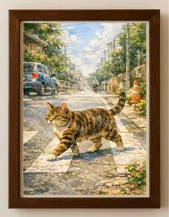 【水彩画アート】横断歩道のネコさん　2L版写真用紙