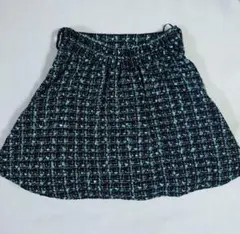 ツイード風 フレアスカート ネイビー M ウエストゴム ミニ丈