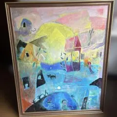 絵画　油絵　原画　一点物　北欧　メルヘン　ブルー　　アート　インテリア　M8 絵画 油絵 原画 一点物 北欧 メルヘン ブルー アート インテリア M8