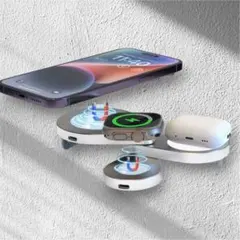 ワイヤレス充電器 3in1 折り畳み シルバー　充電　マグネティックワイヤレス