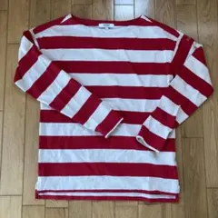 お値下げ　AIGLE 赤とベージュのストライプ 長袖Tシャツ M